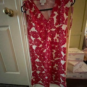 Beautiful red and white rose polyester dress, Ann Taylor